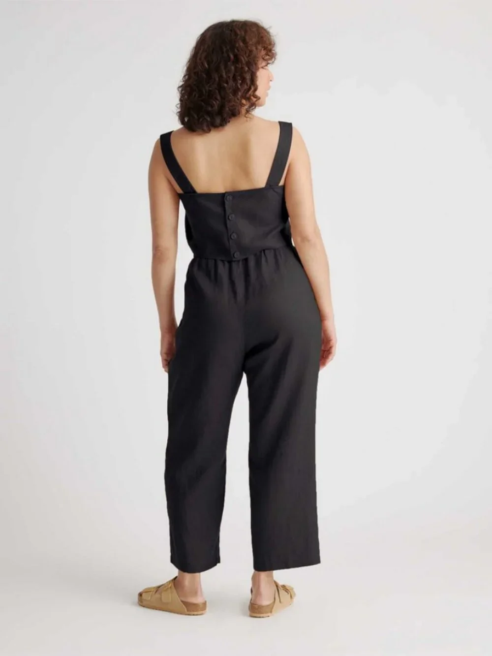 Quince Sz. S Black 100% European Linen Tapered Ankle Pants